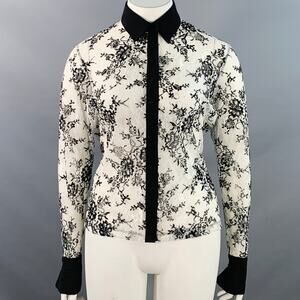 ANNE FONTAINE XL Solly White Black Polyamide Lace Burnout Contrast Trim Blouse